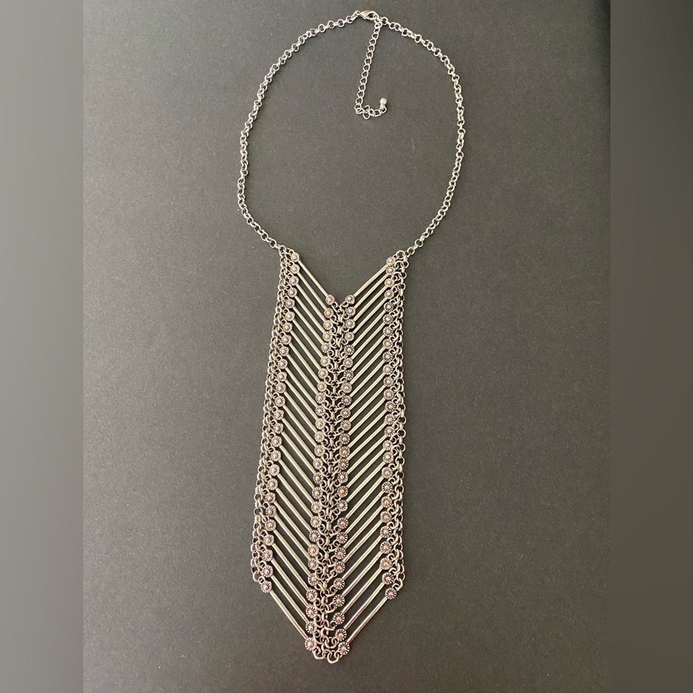 Silvertone Metal Stunning Statement Necklace. Mul… - image 3